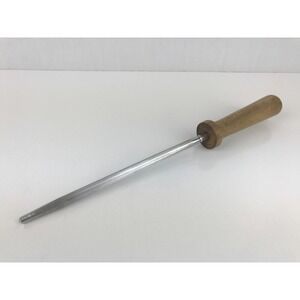 Vintage Unbranded Knife Sharpening Steel Rod Wooden Handle Kitchen Tool 12"